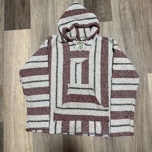Men's Striped Hooded Sweater - Burgundy and Gray